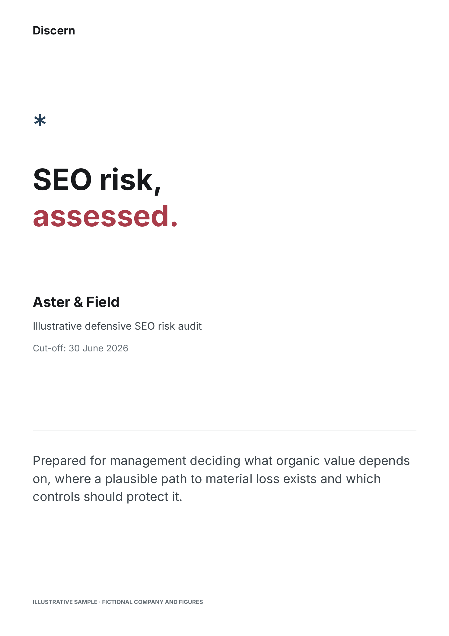 Cover of the Discern illustrative SEO risk audit report